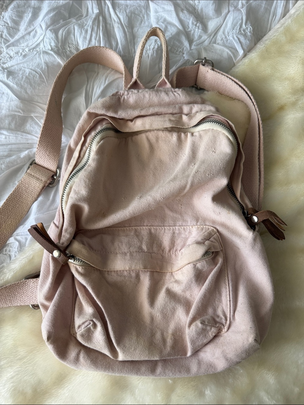 Classic Pink Canvas Mini Backpack - Women's Everyday Bag